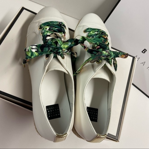 White House Black Market White Espadrille Sneakers with Green Tropical L… - Picture 11 of 14